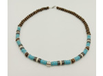 Collier homme turquoise/hématite/bois argenté