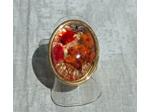 Bague résine ovale doré fleurs orange/rouge #9