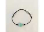 Bracelet élastique noir/argenté/trèfle facetté vert