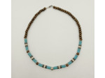 Collier homme turquoise/hématite/bois argenté
