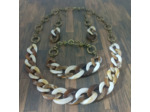 Parure 3pcs gros maillons marron/beige et bronze