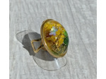 Bague résine ovale doré fleurs jaunes/vert #6