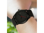 Montre-bracelet en cuir, noir, pour hommes