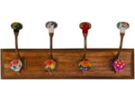Geko Crochets en céramique motif floral mexicain sur base en bois pour décoration de la maison
