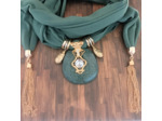 Foulard coton vert pendentif vert