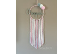 Attrape rêves prénom personnalisable, rose, argent et blanc