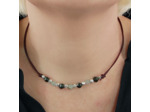 Tour de cou cuir jade verte argenté