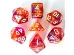 Lot de 7 Dés Resine en boîte - Violet et Orange Paillettes