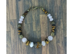 Bracelet œil de tigre/quartz rose/bronze