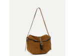 Bleu de Chauffe Sac Musette Demi Lune Margot Cuir Velours Tabac