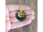 Collier œil de tigre lune étoile acier inoxydable doré
