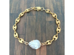 Bracelet acier inox doré et feuille nacre/doré 2