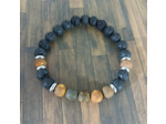 Bracelet homme œil de tigre mat/pierre de lave