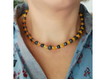 Collier hématite/jade orange argenté