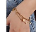 Bracelet double chaîne trèfle/arbre de vie/lune en acier inox doré