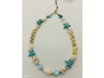 Bijou de portable turquoise/blanc/doré "GOOD VIBES"