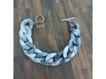 Bracelet gros maillons noir blanc argenté  22mm