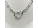 Collier grosse chaîne maille allongée cœur