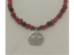 Collier coquelicot corail rouge/pierre de lave/hématite