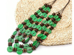 Collier 4 rangs bois marron/vert