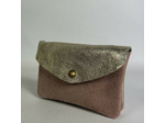 Farfouillette Grand Porte-Monnaie En Daim Rose Pale / Doré