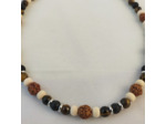 Collier œil de tigre/pierre de lave/perles de noyer/bois naturel