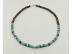 Collier homme turquoise/hématite/bois argenté