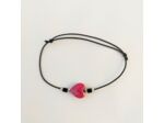 Bracelet élastique argenté/noir/cœur facetté rouge