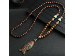 Collier Mala 108 perles bois Népal poisson