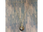 Collier œil de tigre lune étoile acier inoxydable doré