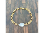 Bracelet acier inox doré et feuille nacre/doré 1