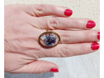 Bague résine ovale doré fleur rose/violet #10