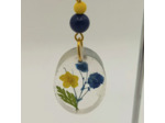 B.O. résine fleurs jaune/bleu, ovales #8