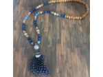 Sautoir lapis lazuli/aventurine bleu/bois plume bleu