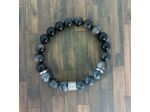Bracelet homme obsidienne/labradorite argenté 10mm