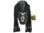 Foulard coton noir pendentif noir