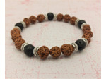 Bracelet homme perles de noyer/pierre de lave argenté