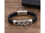 Bracelet en cuir véritable noir gros maillons 4