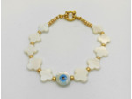 Bracelet nacre trèfles/œil/doré