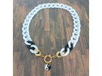 Collier gros maillon blanc/noir/doré ying yang