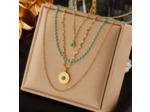 Chaînes multicouches turquoise en bijoux en acier inoxydable doré