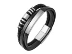 Bracelet cuir 3 lanières et acier inoxydable