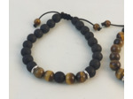 Bracelet couple perle argent agate noire/œil de tigre