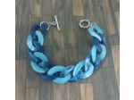 Bracelet gros maillons bleu/bleu ciel argenté 22mm
