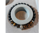 Bracelet homme agate noire/œil de tigre tête de mort
