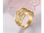 bague en Zircon fleur de vie en acier inoxydable doré
