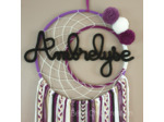 Attrape rêves prénom personnalisable, Camaïeu de violet, blanc et or