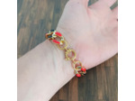 Bracelet gros maillons doré/rouge émaillé