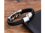 Bracelet en cuir véritable noir gros maillons 4