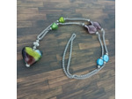 Collier cœur et perles Murano, chaîne en acier inox